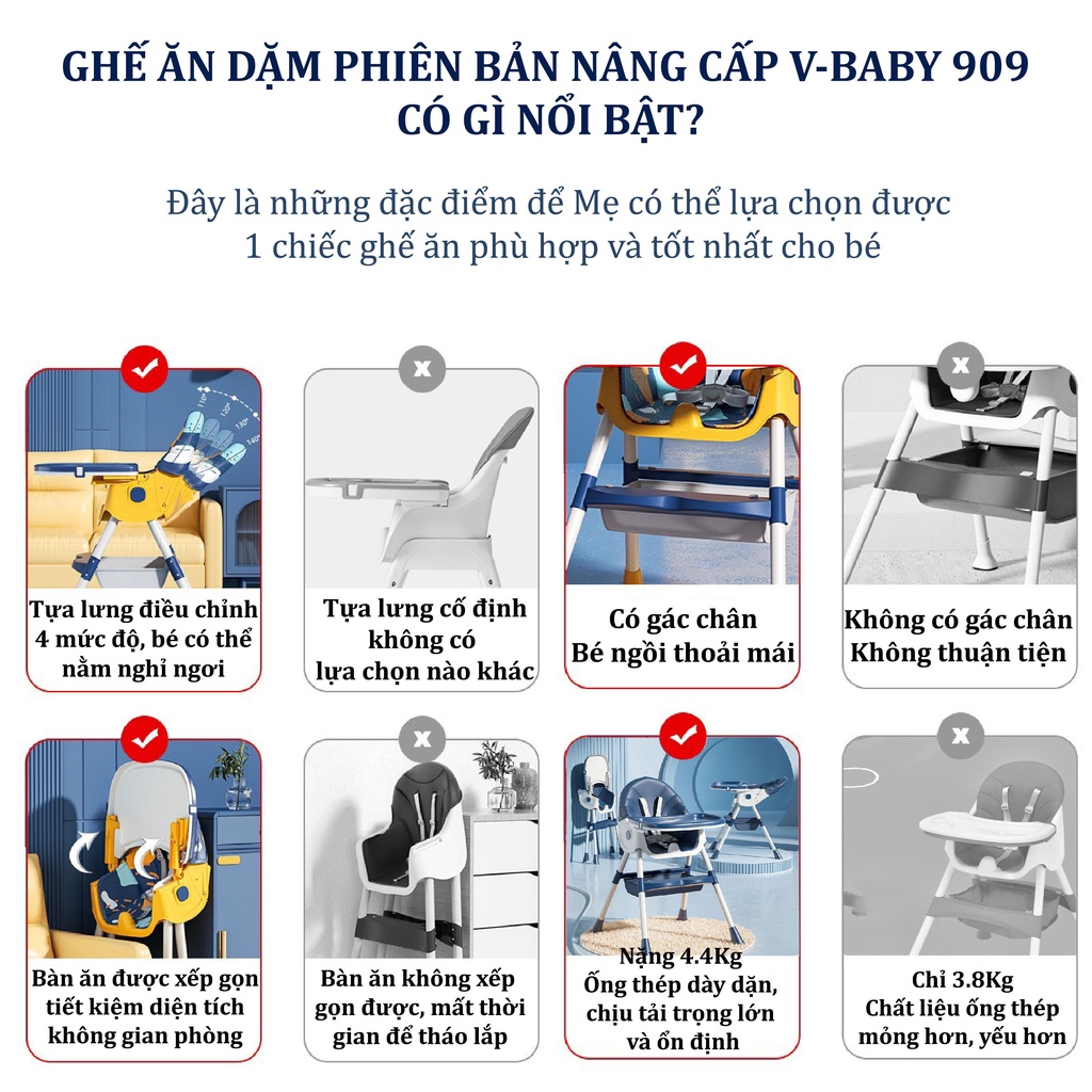 Ghế ăn dặm Cao cấp V-Baby 909 và V-Baby G01