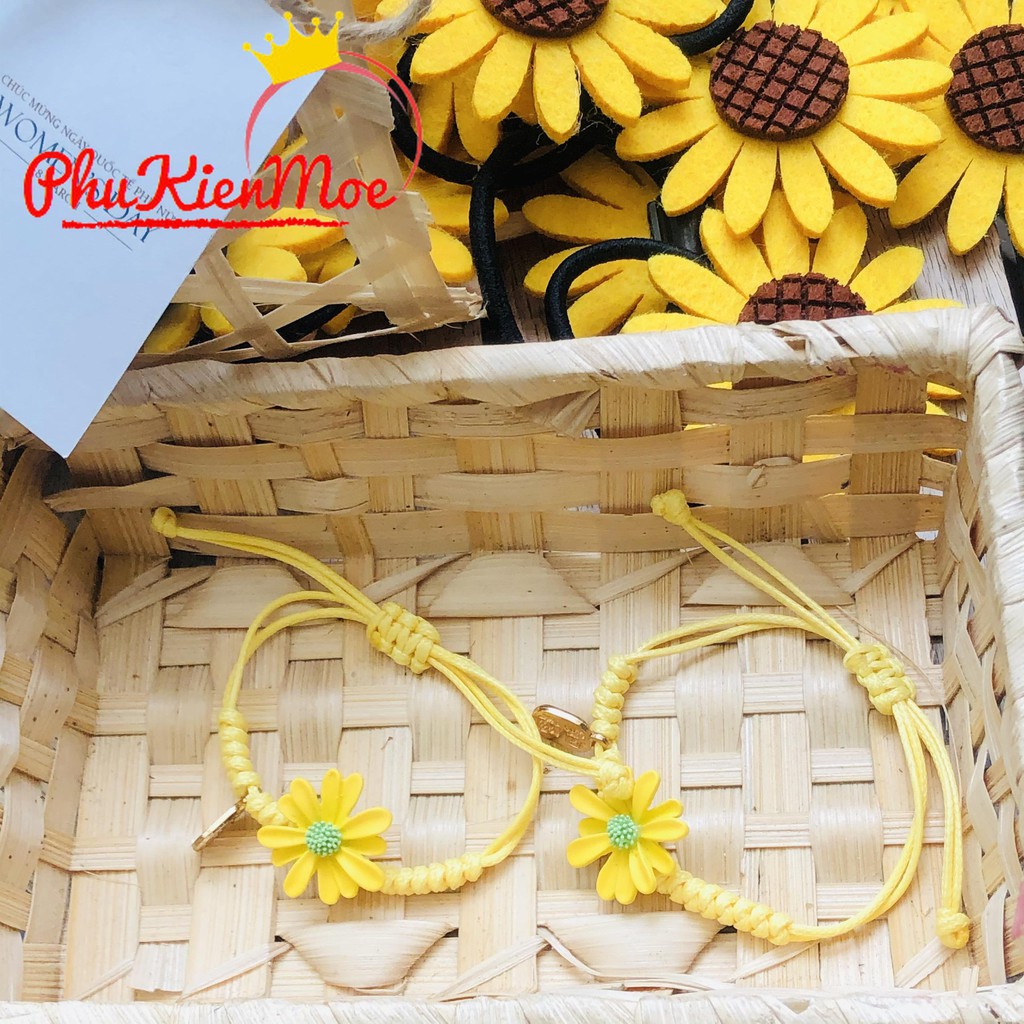 Vòng tay dây rút vintage hình hoa cúc màu vàng kiểu dáng đơn giản
