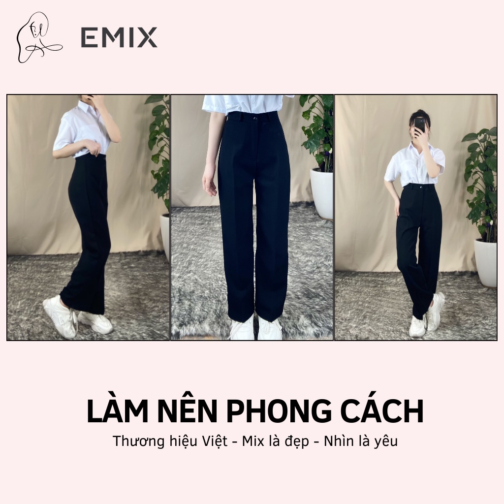 Quần tây nữ công sở ống suông EMIX (màu đen), khóa giữa, dáng dài 97cm, cạp cao, vải tuyết mưa dày dặn, mềm mại 0995