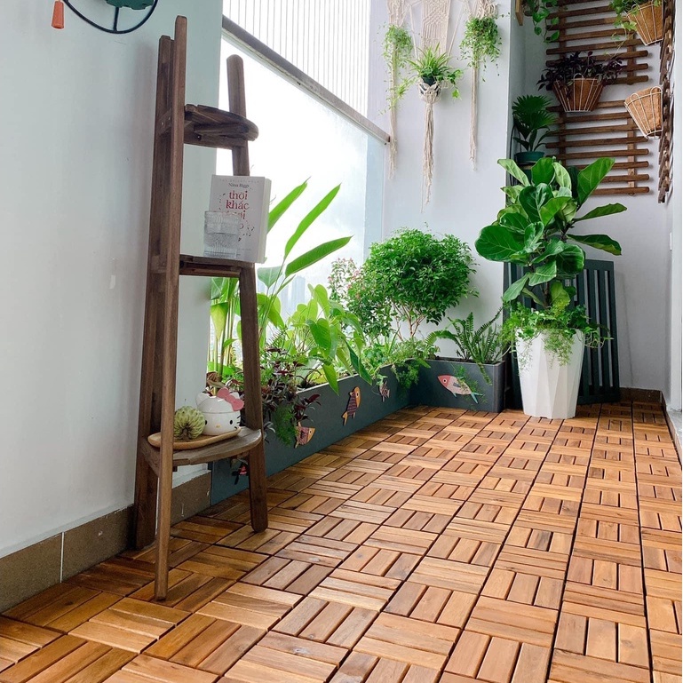 Tấm sàn gỗ vỉ nhựa ngoài trời  30x30x2cm, 1m2=11vỉ lắp ban công chung cư sân vườn nhà tắm
