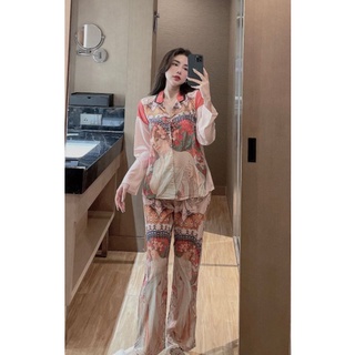 Bộ pijama tay dài quần dài lụa mango mac sam thiết kế cao cấp