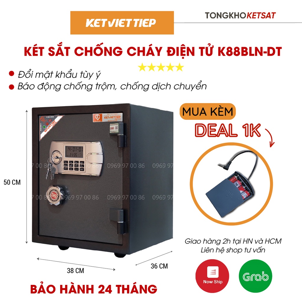 Két sắt chống cháy gia đình khóa điện tử K88BLN-DT nặng 55kg chống trộm bảo mật an toàn cao cấp Việt Tiệp