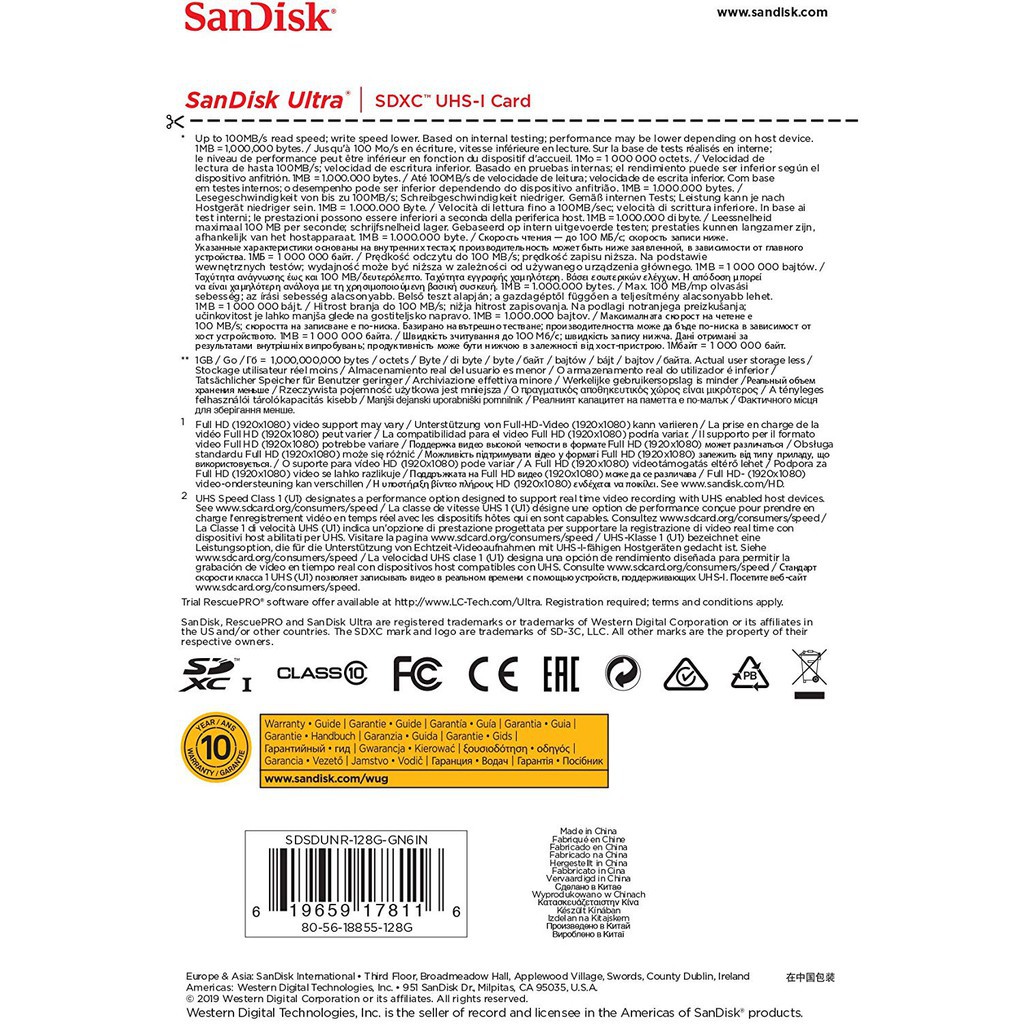 Thẻ nhớ SDXC SanDisk Ultra 128GB 100MB/s Class 10 - Bảo hành 5 năm