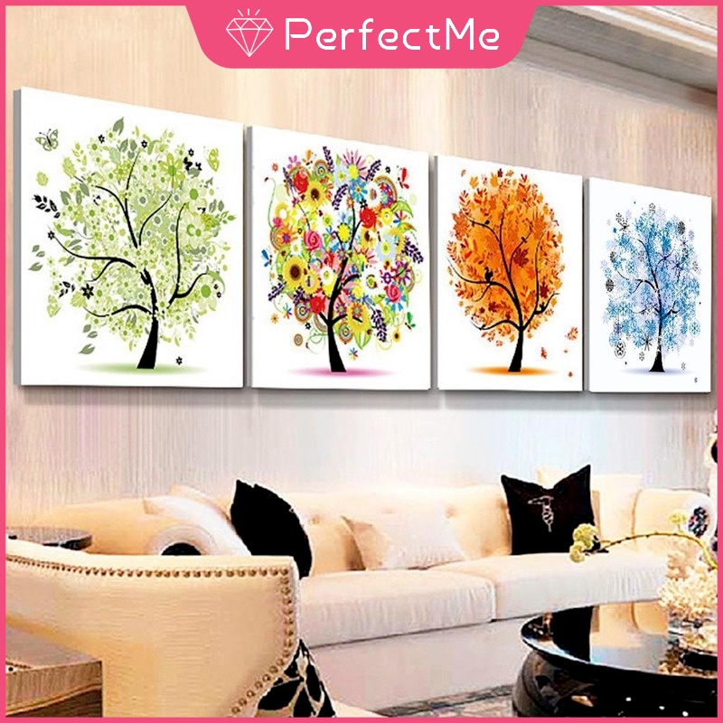 Bộ tranh đính đá 5D tự làm hình cây bốn mùa 30X40cm