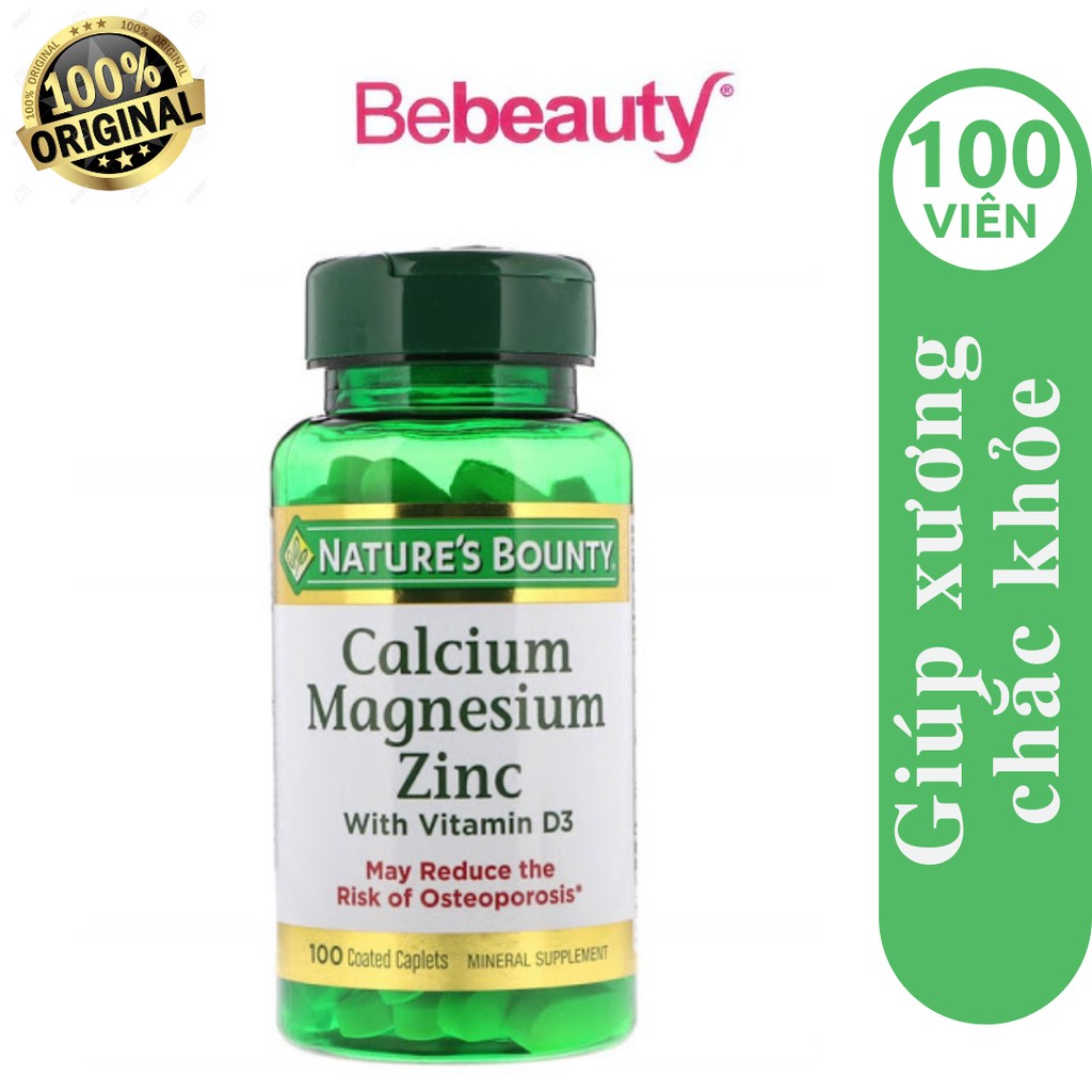 Viên Uống Bổ Sung Canxi, Ngừa Loãng Xương Nature's Bounty Calcium Magnesium Zinc (Chai100 Viên) | BigBuy360 - bigbuy360.vn