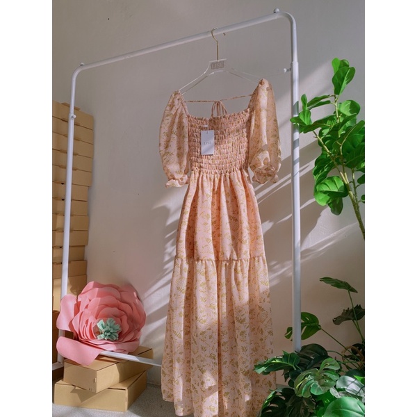 Lise.clothing |Đầm dài xẻ tà cổ vuông tay phồng, voan tơ in hoa 3 màu • Lili Dress