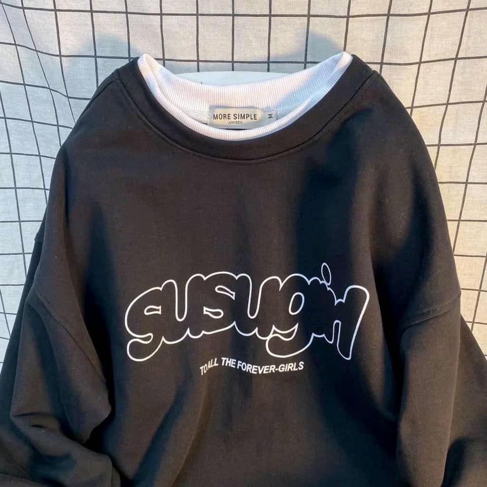 Áo nỉ Sweate chữ ngực Chât nỉ coton bao dày l1 bo viền cổ phối vạt | BigBuy360 - bigbuy360.vn