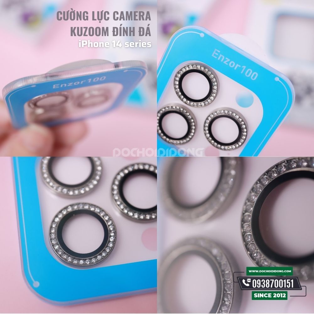 Dán cường lực camera iPhone 14 Pro Max (14, 14 Plus) Kuzoom đính đá cao cấp