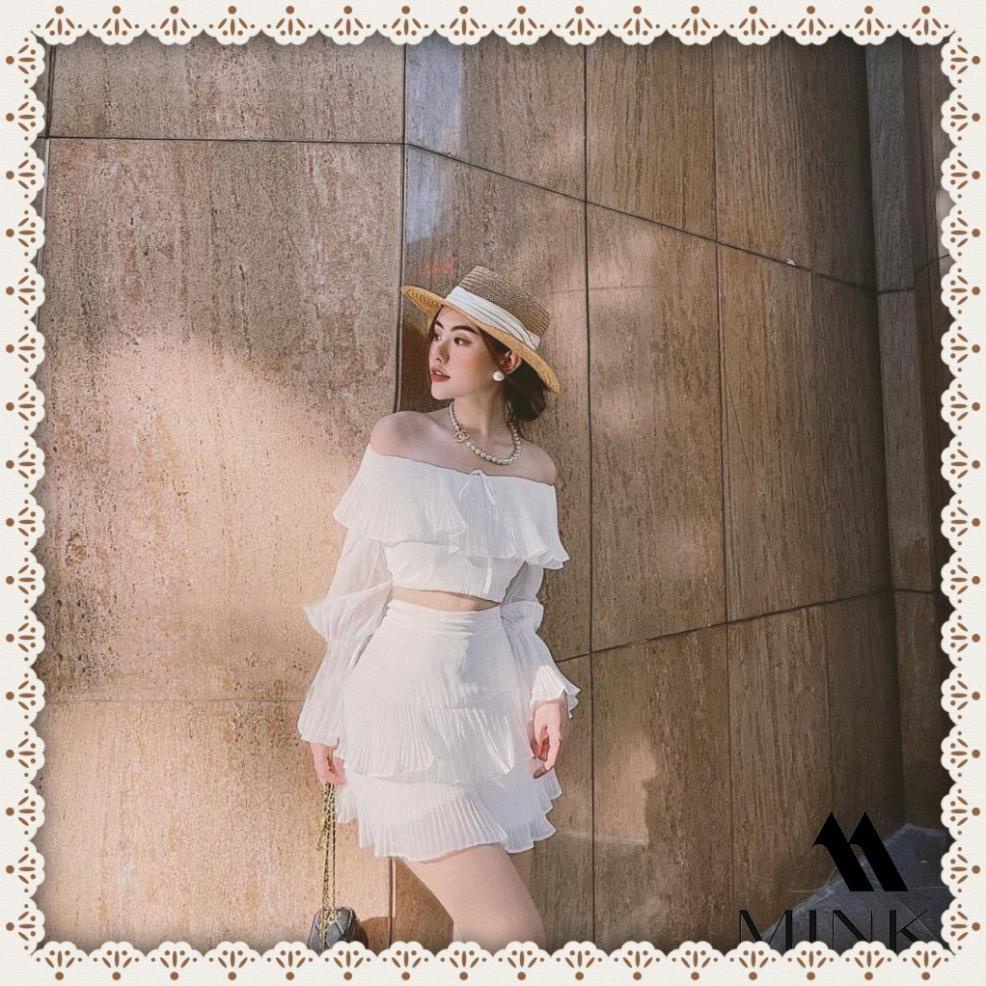 [TTTK] SET ÁO BÈO TRỄ VAI VÀ CHÂN VÁY TẦNG SIÊU HOT - CHẤT LIỆU CAO CẤP - MÀU TRẮNG/ HỒNG/ NUDE | BigBuy360 - bigbuy360.vn
