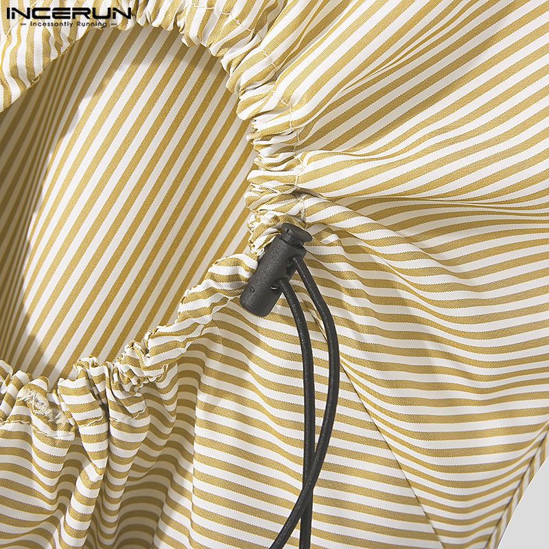 INCERUN Áo Sơ Mi Không Tay Họa Tiết Kẻ Sọc Thời Trang Mùa Hè Cho Nam