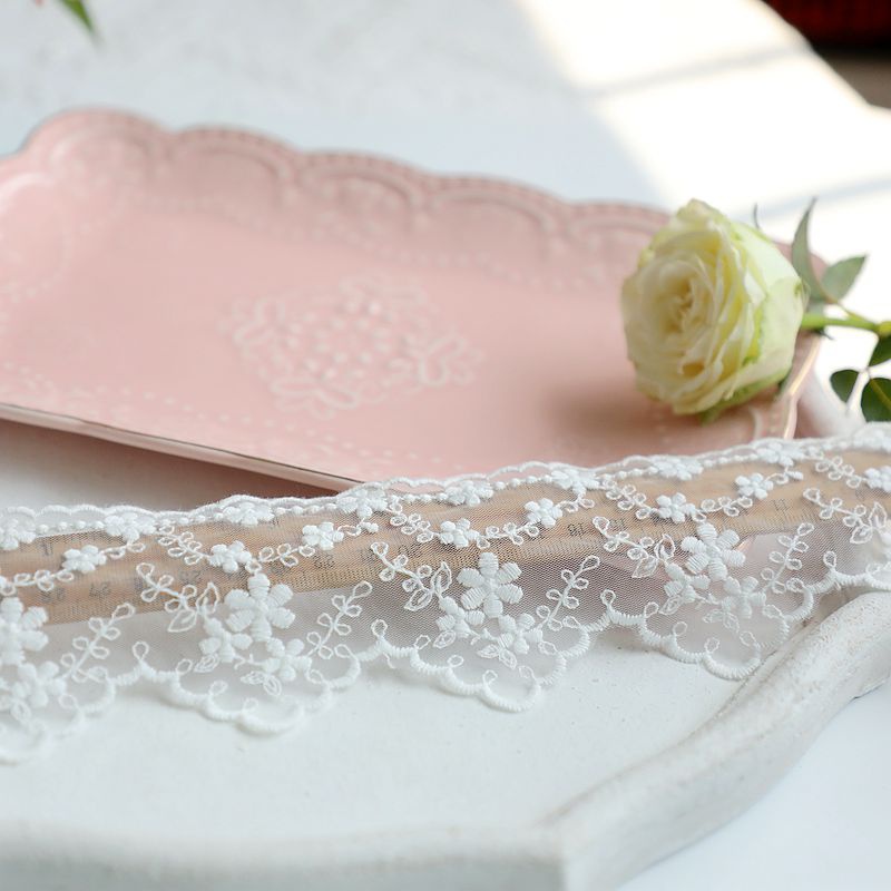 1m Họa Tiết Hoa Trắng Ren Phụ Kiện Lưới Thêu Cotton Ren Vải May Táo