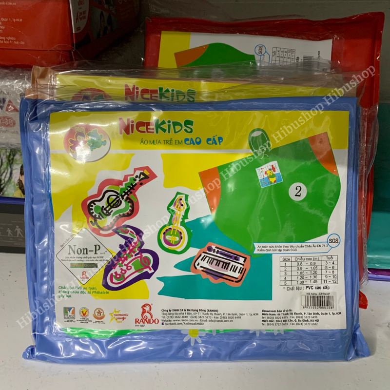 Áo Mưa Cánh Dơi Trẻ Em Cao Cấp RANDO Bướm TECC Size 1-5 | An Toàn Cho Sức Khỏe, Không Thấm Nước | Hibucenter