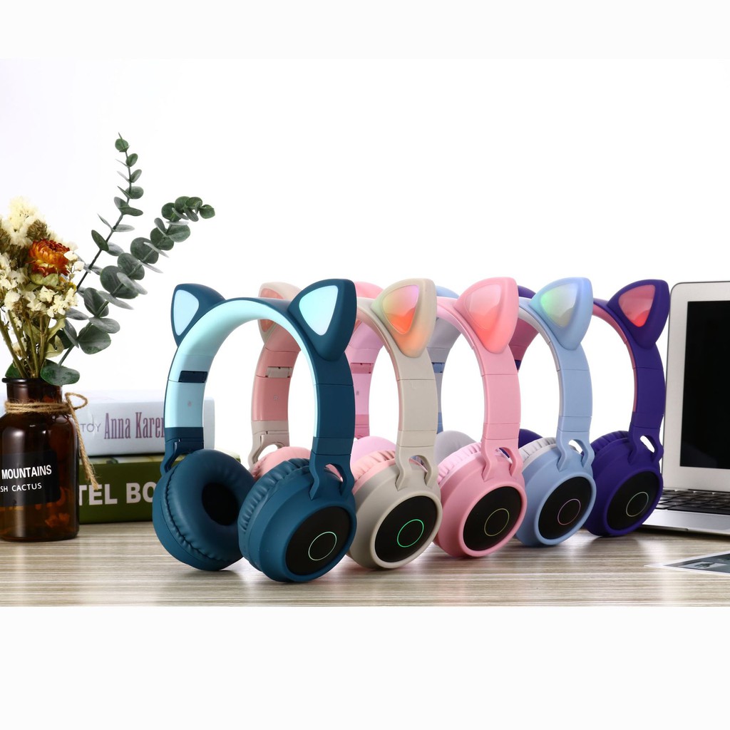 Tai nghe Bluetooth chụp tai Cát Thái BT028C thiết kế tai mèo cực kỳ dễ thương, chuyển màu RGB, âm thanh bass trầm