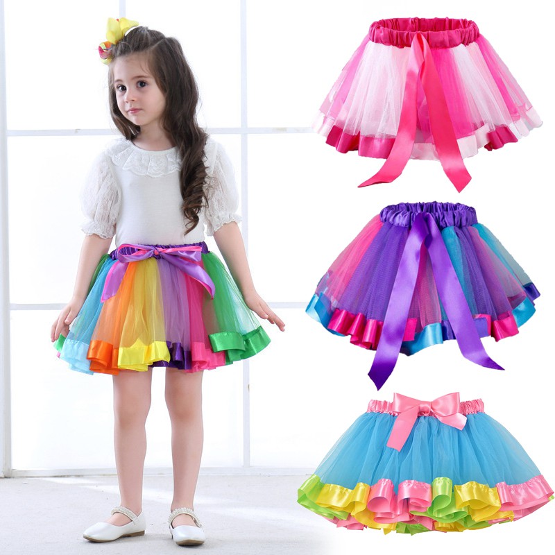 Chân Váy Xòe Tutu Màu Cầu Vồng Cho Bé