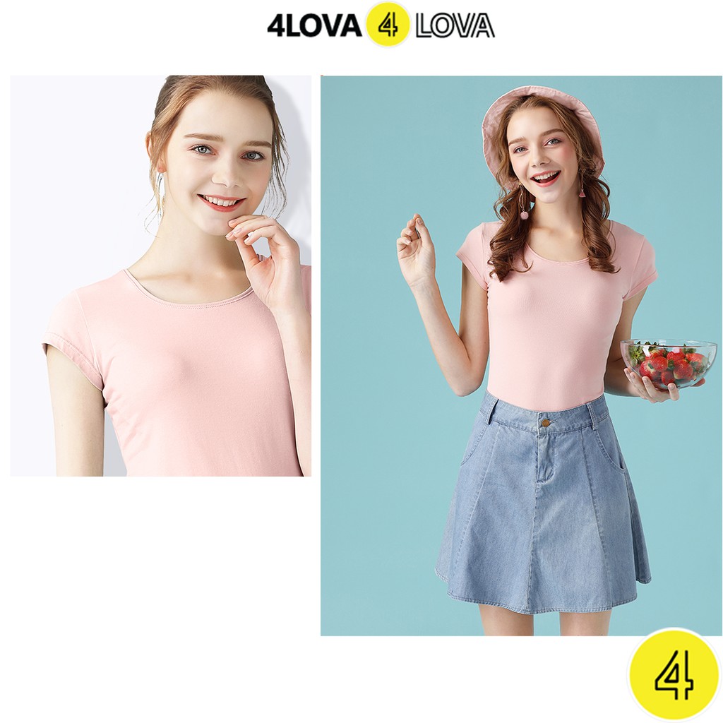 Áo thun trơn nữ 4LOVA cộc tay chất vải cotton cao cấp mềm mát, kiểu dáng cổ tròn và cổ tim