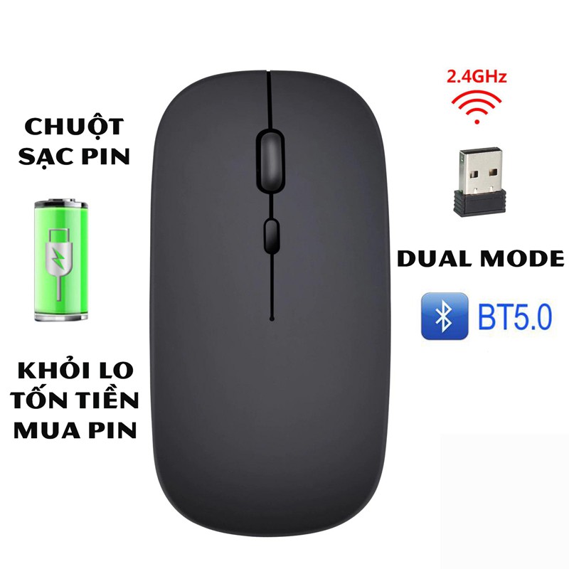 Chuột Không Dây Bluetooth Và 2.4G Pin Sạc, Kiểu dáng Apple Slim, Kết nối Bluetooth và Wireless 2.4G được 2 thiết bị