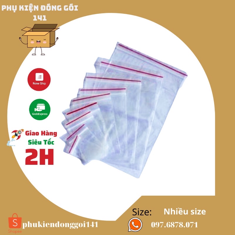 Túi zip chỉ đỏ 1kg nhiều size, Túi zipper chỉ đó bấm miêng nhiều kích thước