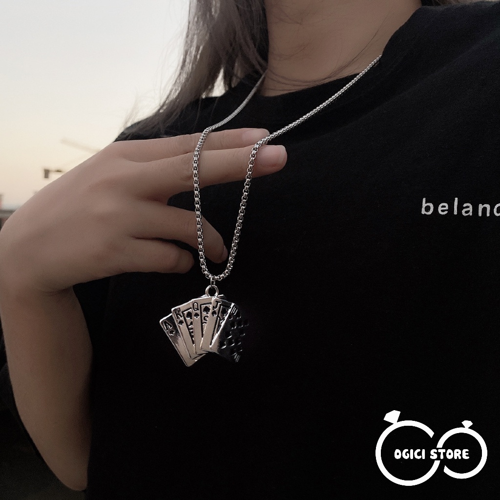 Dây chuyền nam nữ thời trang, Vòng cổ lá bài phong cách hiphop, Cá tính, Unisex
