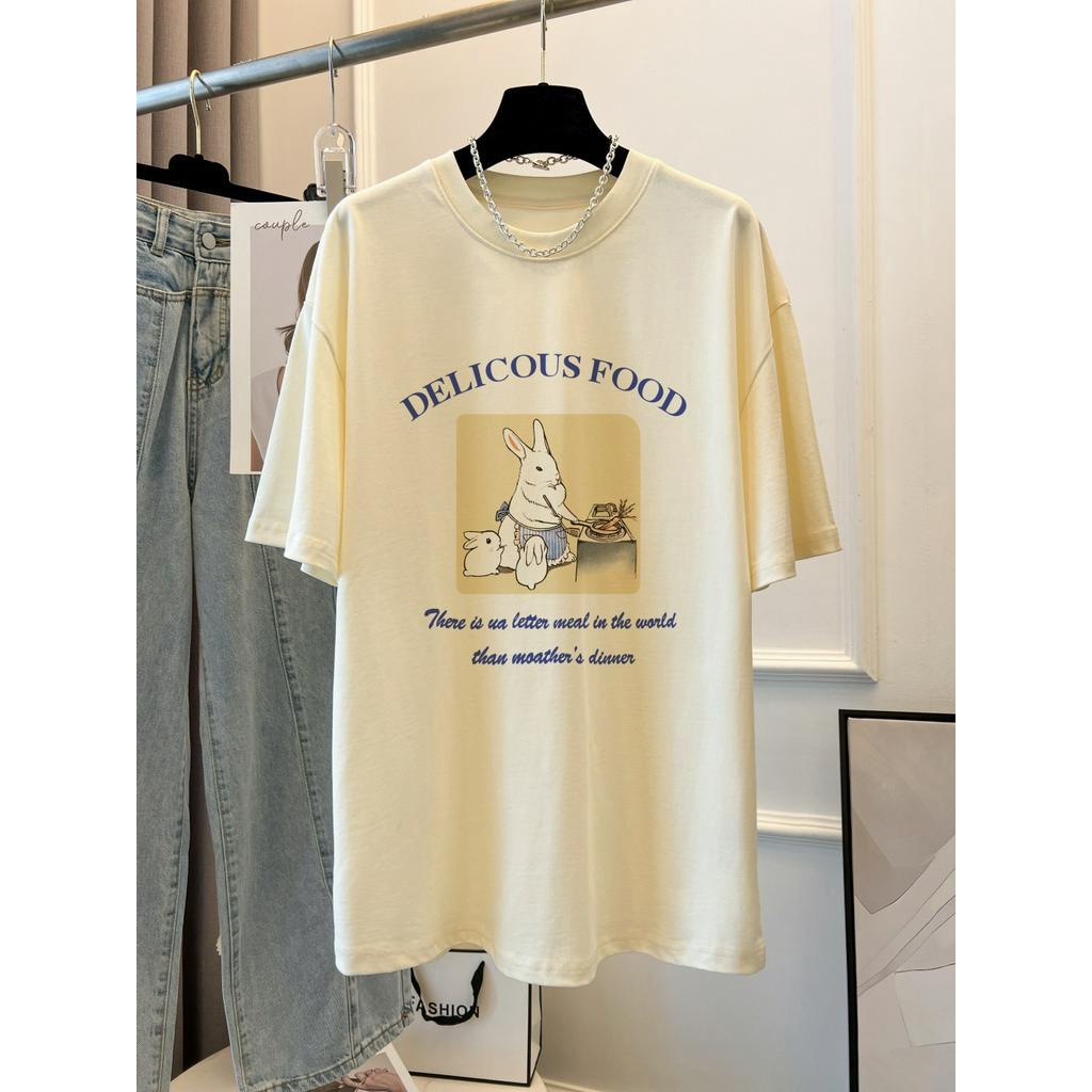 Áo Thun Cotton Dáng Rộng Ngắn Tay In Hình Thỏ Thời Trang Mùa Hè Hàn Quốc 63574