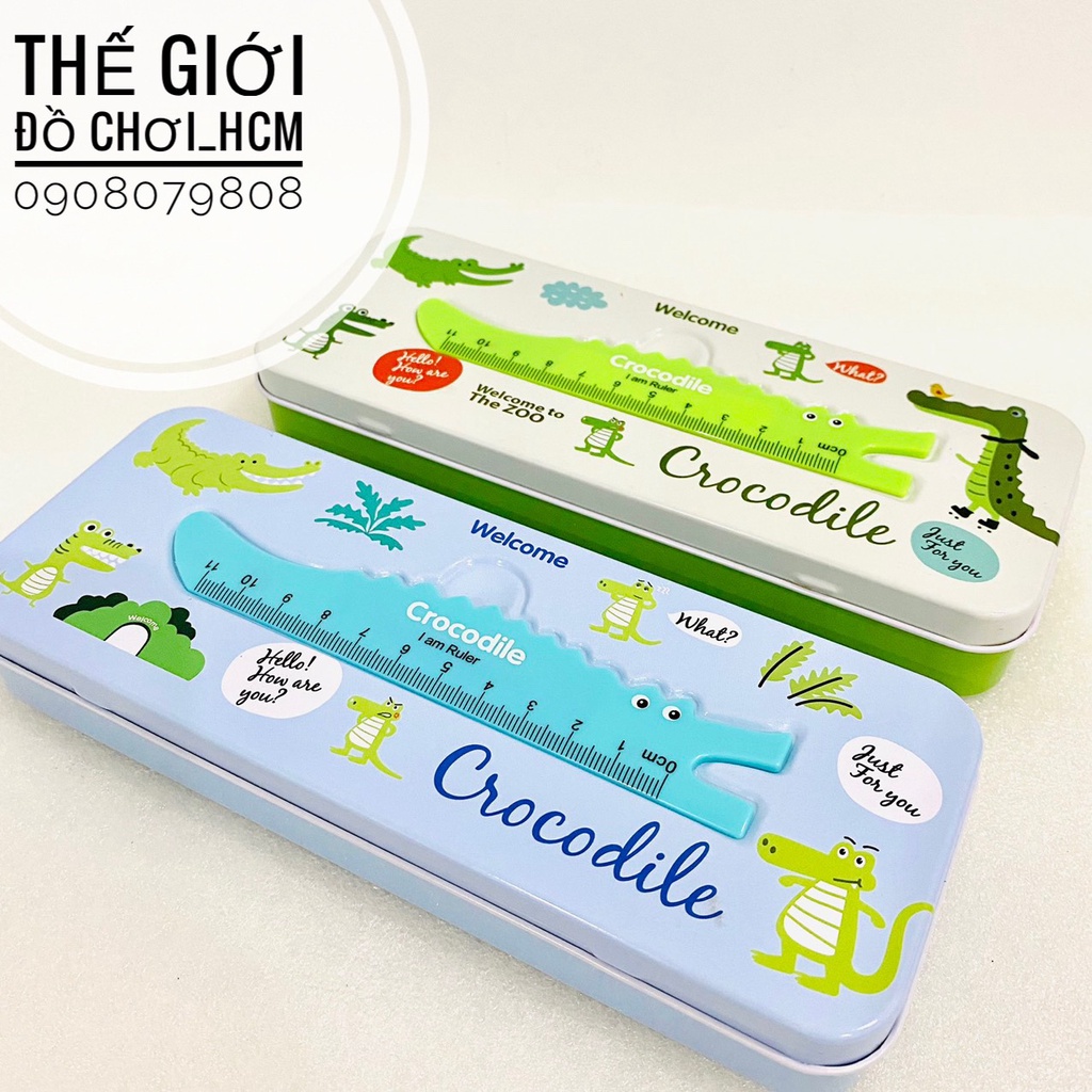 [TRỢ GIÁ-KÈM THƯỚC] Hộp bút sắt hai tầng cho bé đựng viết, hộp viết có họa tiết cá sấu Crocodile siêu dễ thương 675