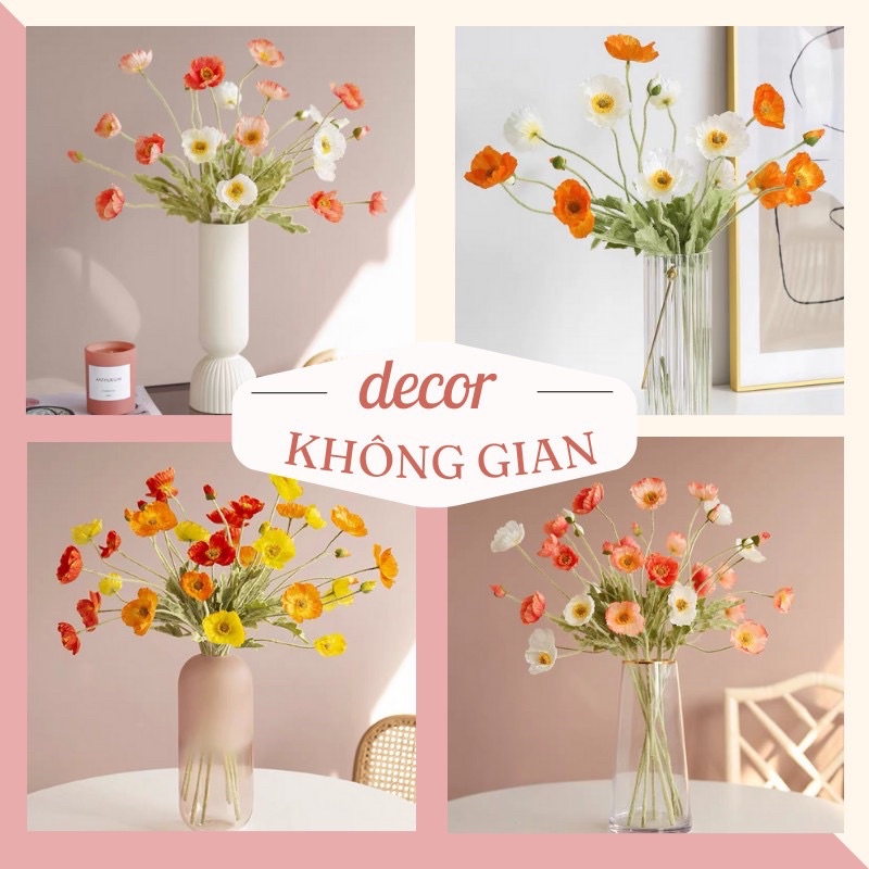 Hoa lụa cao cấp trang trí nhà cửa để bàn hoa giả decor chụp ảnh chùm hoa anh túc MinHome HG1