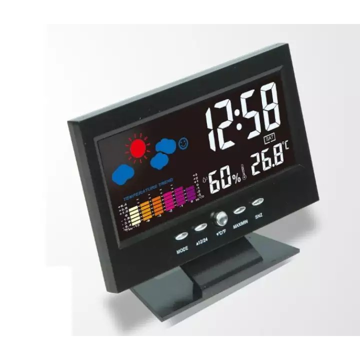 đồng hồ để bàn màn hình LCD cảm biến âm thanh cao cấp