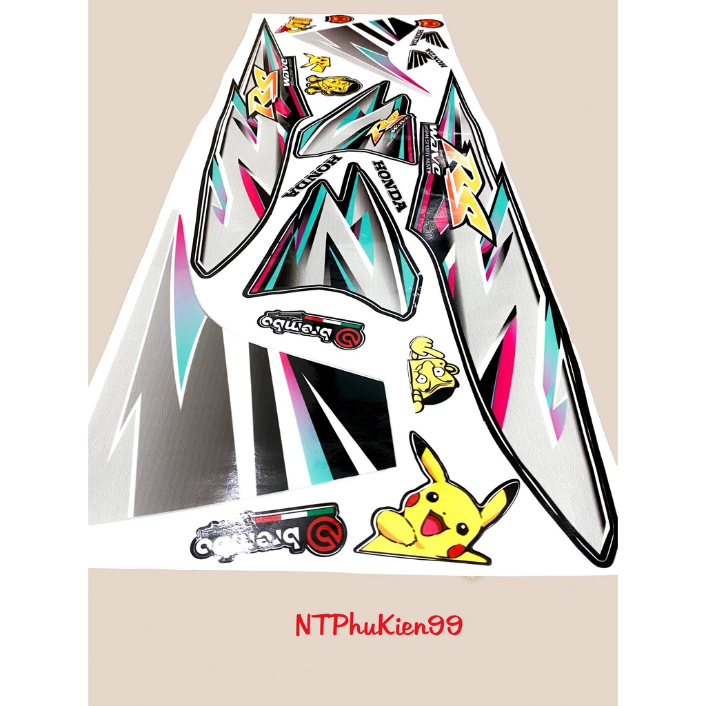 Tem rời Wave Alpha 50cc-100cc-110cc MẪU RS Màu Xanh Hồng 3 Lớp Siêu Đẹp