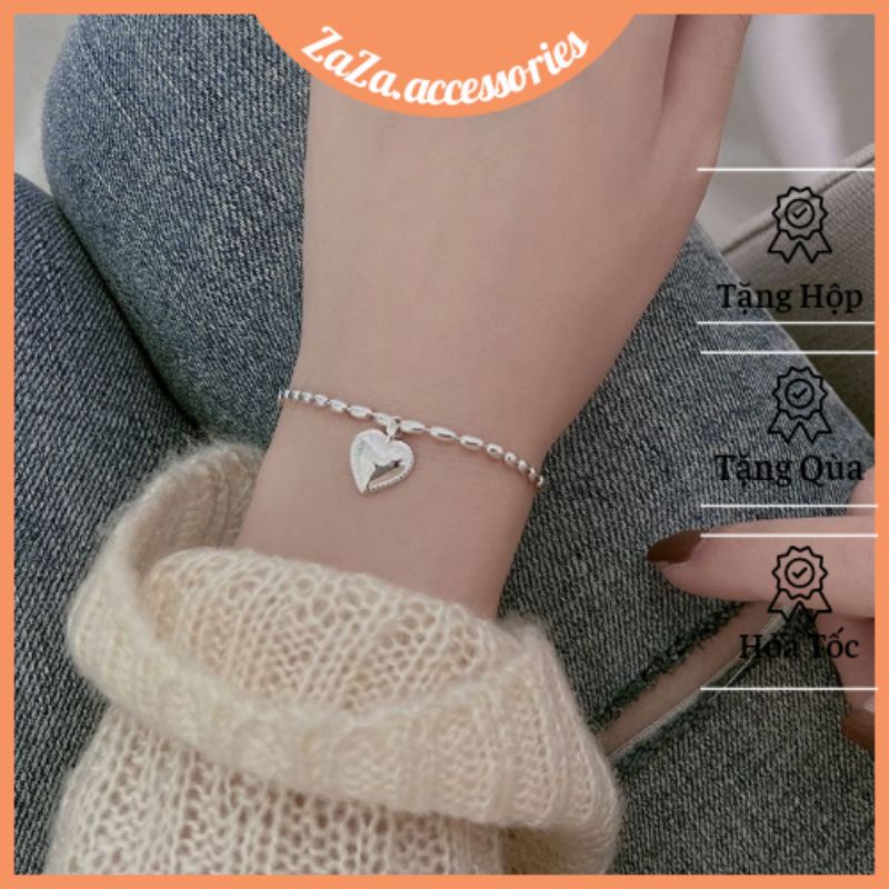 Lắc tay nữ bạc S925 - Vòng tay bạc Ý Lovely Heart thanh lịch dễ thương ZaZa.accessories