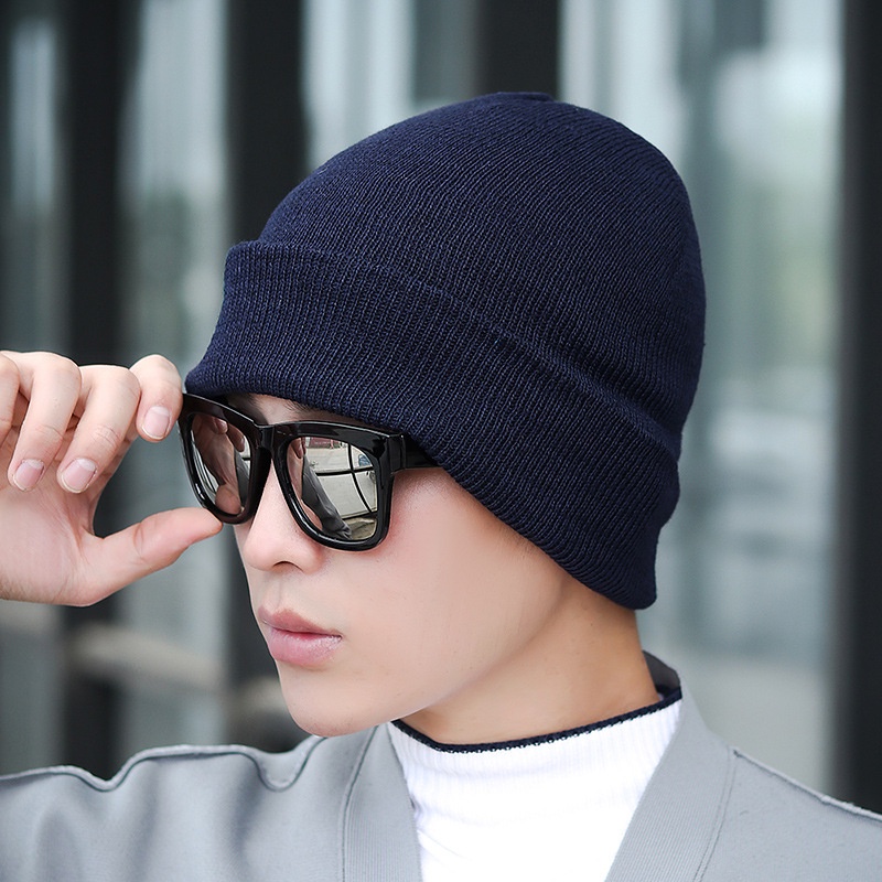 Nón, mũ len beanie trơn màu đen, xám, tím than cho nam, nữ có lót nỉ cực ấm