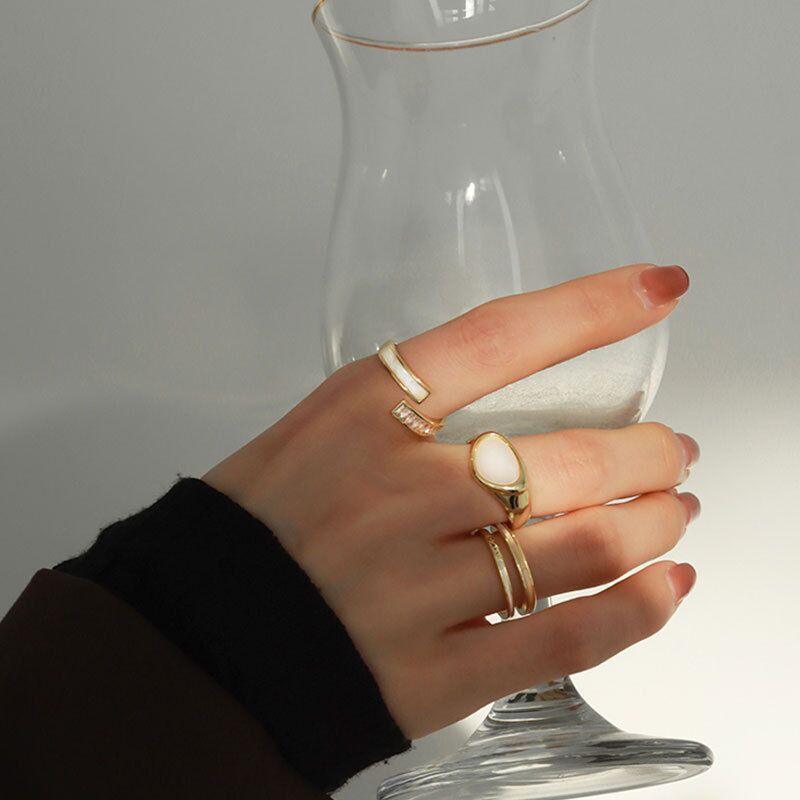 Nhẫn Bạc S925 Hở Màu Ngọc Lục Bảo Phong Cách Hip hop Hàn Quốc