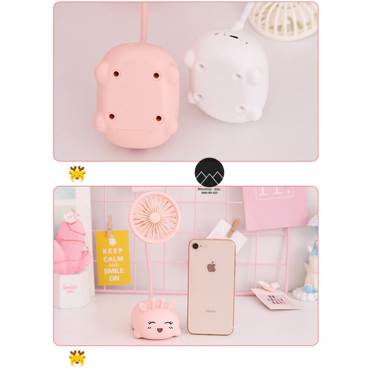 Quạt tích điện để bàn mini quạt cầm tay bỏ túi du lịch hình thú đáng yêu Maxshop Độc