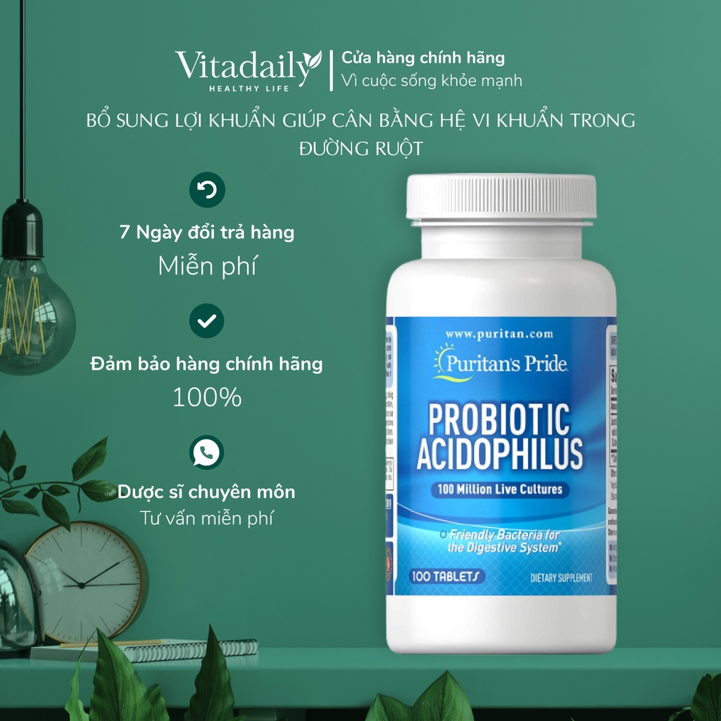 Viên uống men vi sinh lợi khuẩn Puritan's Pride Probiotic Acidophilus 100 viên