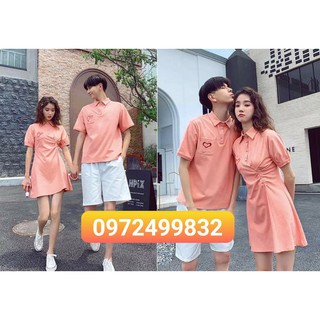 Váy áo đôi màu hồng, y hình 100%