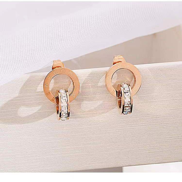Bông Tai Hình Tròn Đính Đá Zircon Toàn Diện Phong Cách Cổ Điển