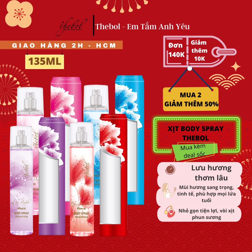 Xịt thơm body toàn thân Thebol 135ml body mist chiết xuất tinh dầu hương hoa tự nhiên ngăn mùi cơ thể lưu hương thơm lâu