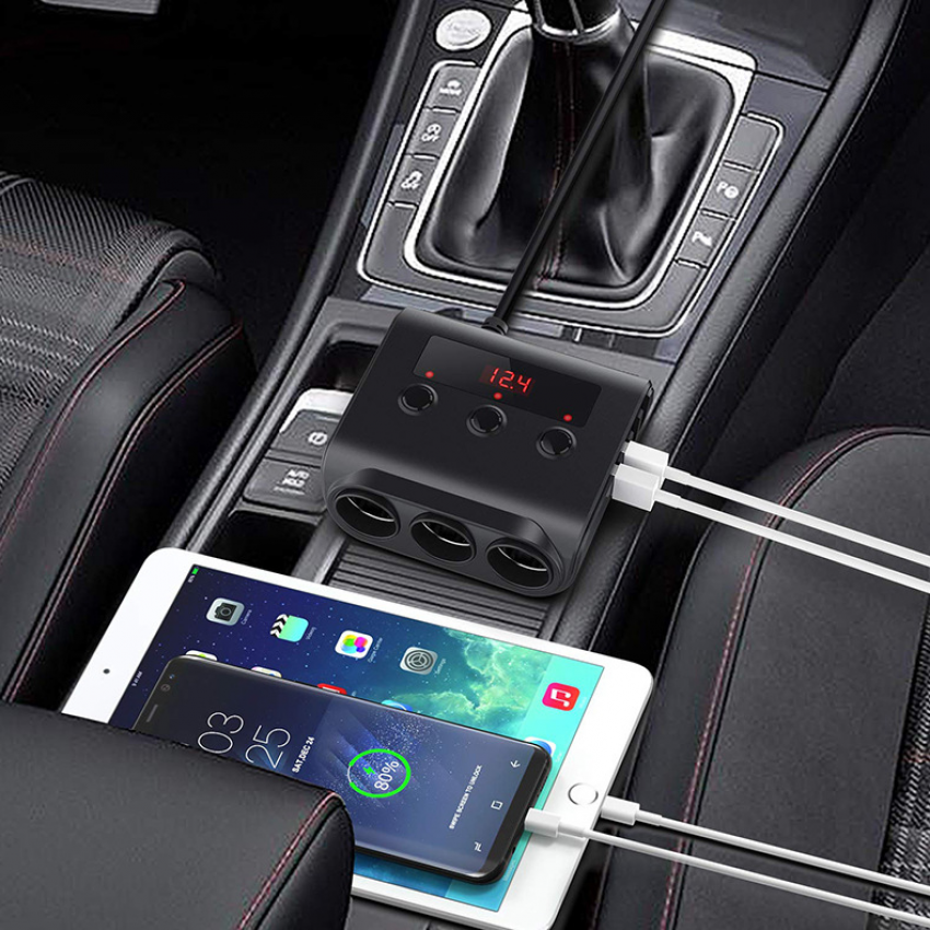 Sạc nhanh 3.0 Thuốc lá trên ô tô Nhẹ hơn với nhiều hơn ba chức năng sạc trên ô tô 4 cổng Sạc nhanh USB Bộ sạc điện thoại di động 12V Ổ cắm USB với vôn kế LED Công tắc nguồn được sử dụng cho điện thoại Cam tầm ngắn GPS