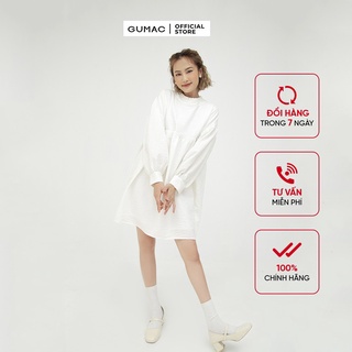 Đầm nữ babydoll tay dài GUMAC màu trắng freesize DB5103