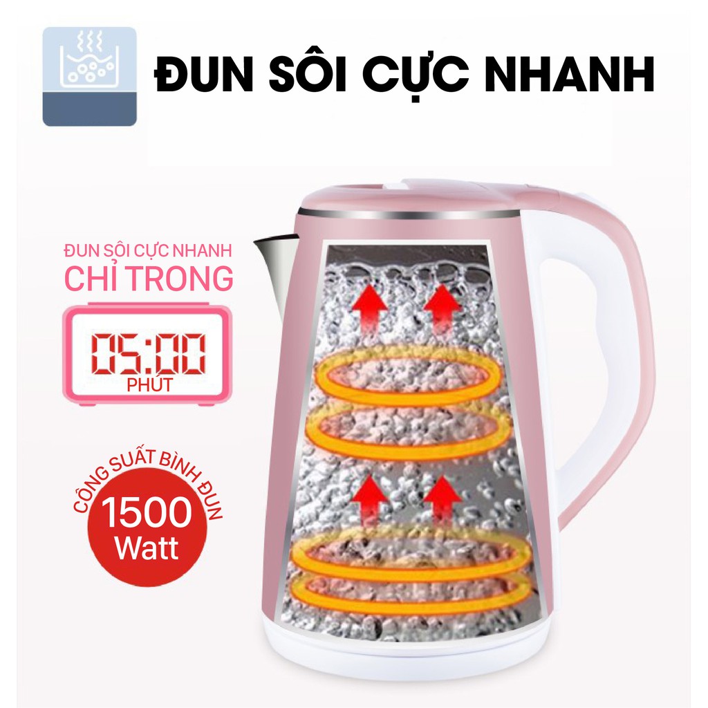 Ấm Siêu Tốc JipLai Thái Lan ☘ YÊU BẾP ☘ ẤM Đun Siêu Tốc 2 Lớp Dung Tích 2.5L Cao Cấp