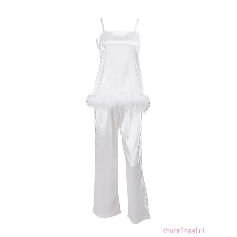 Bộ Đồ Ngủ 2 Món Áo Hai Dây + Quần Vải Satin Màu Trơn Dành Cho Bạn Nữ