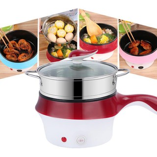 Nồi Lẩu Điện Mini,Ca Nấu Mì Đa Năng 2 Tầng Cao Cấp 18cm - Kèm Giá Hấp,Có Tay Cầm Tiện Dụng