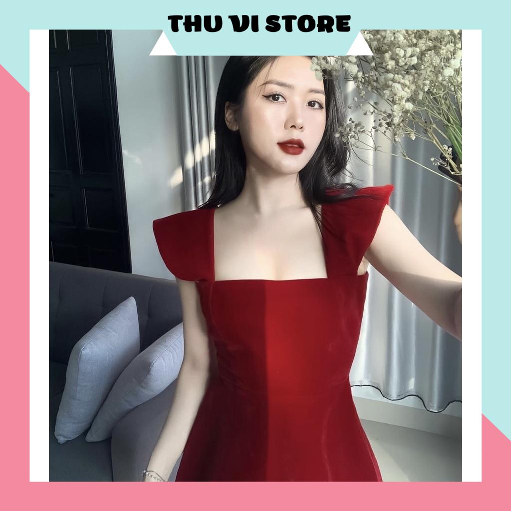 Váy Xòe Nữ, Đầm 2s Cánh Tiên Đỏ, Cổ Vuông Chất Nhung Nữ Tính, Quyến Rũ Siêu Tôn Dáng. | BigBuy360 - bigbuy360.vn