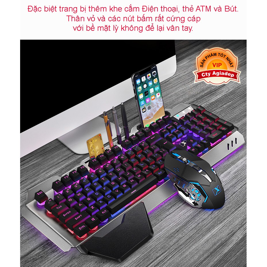 Bộ bàn phím chuột ánh sáng game đa sắc xịn đẹp Pin Sạc DragonTech DK680