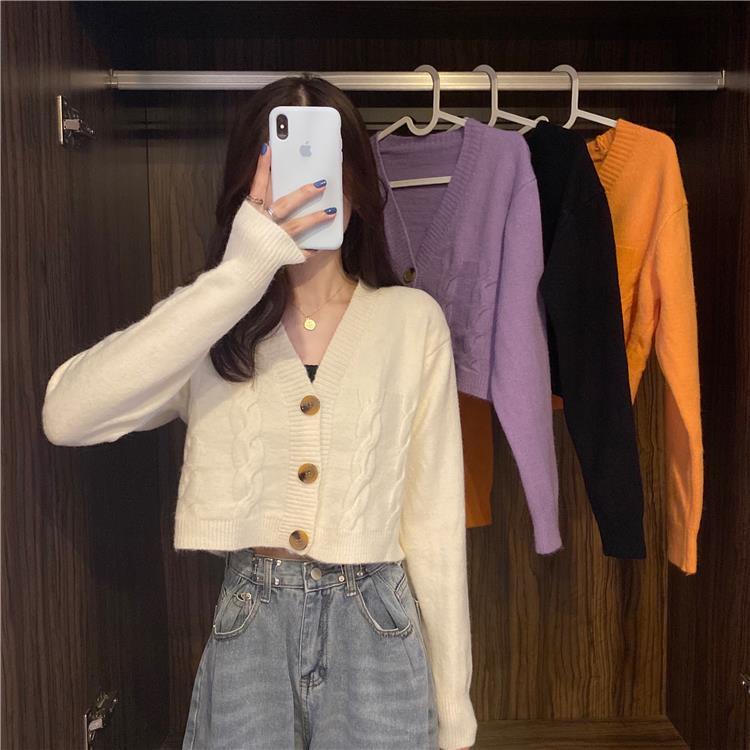 Áo Cardigan Dệt Kim Mềm Mại Tay Dài Cổ Chữ V Màu Trơn 5 Màu Lựa Chọn