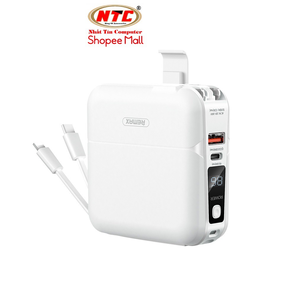 Pin sạc dự phòng kiêm giá đỡ Remax RPP-20 15000mAh kèm 2 cáp Output, QC3.0 và PD18W - Hãng phân phối