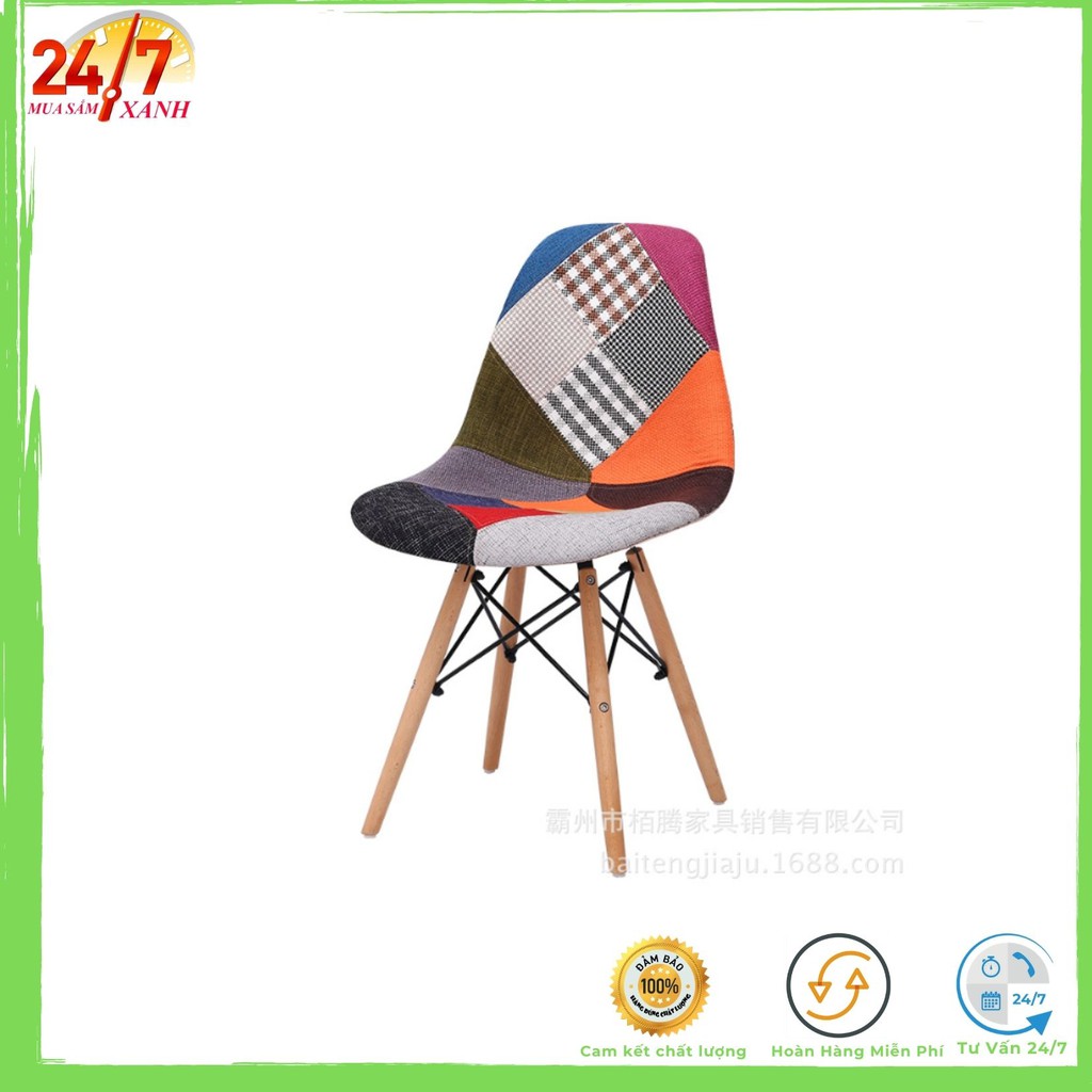 Ghế Eames dành cho phòng làm việc , phòng ăn,quán cafe , nhà hàng (họa tiết thổ cẩm - chân gỗ sồi - đan thép siêu sang )