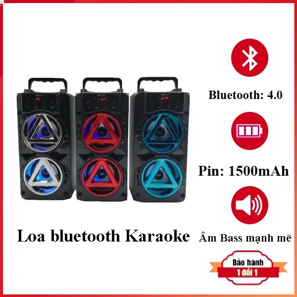 Loa bluetooth karaoke mini kèm mic có dây 3m tiện lợi, có lưng vỏ gỗ âm thanh siêu hay bass mạnh, công suất mạnh - Bả