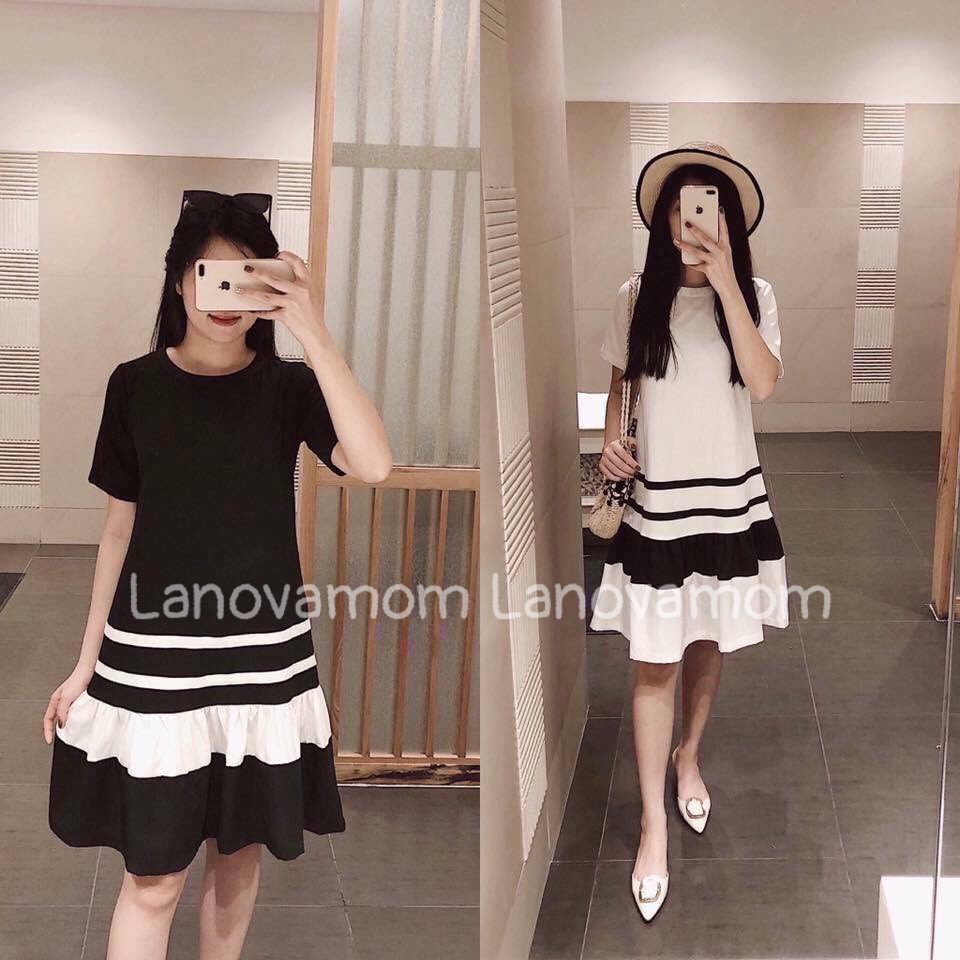 Váy bầu thiết kế dáng suông đuôi cá chất cotton siêu xinh cho mẹ mặc bầu và sau sinh W128