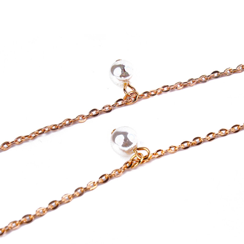 Simulated Pearl Pendant Ankle Bracelet Rose Gold Plated Chain Link Beach Anklets