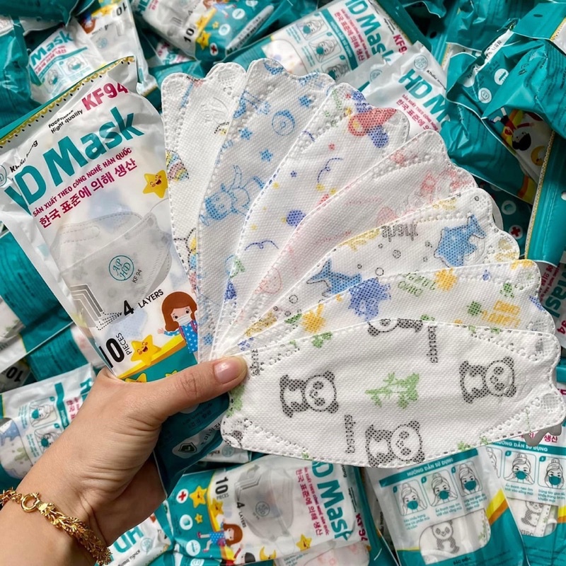 Túi 10 cái Khẩu trang em bé Kf94 form dáng 4d dành riêng cho trẻ em 2-10 tuổi kháng khuẩn 4 lớp chính hãng Ak Mask