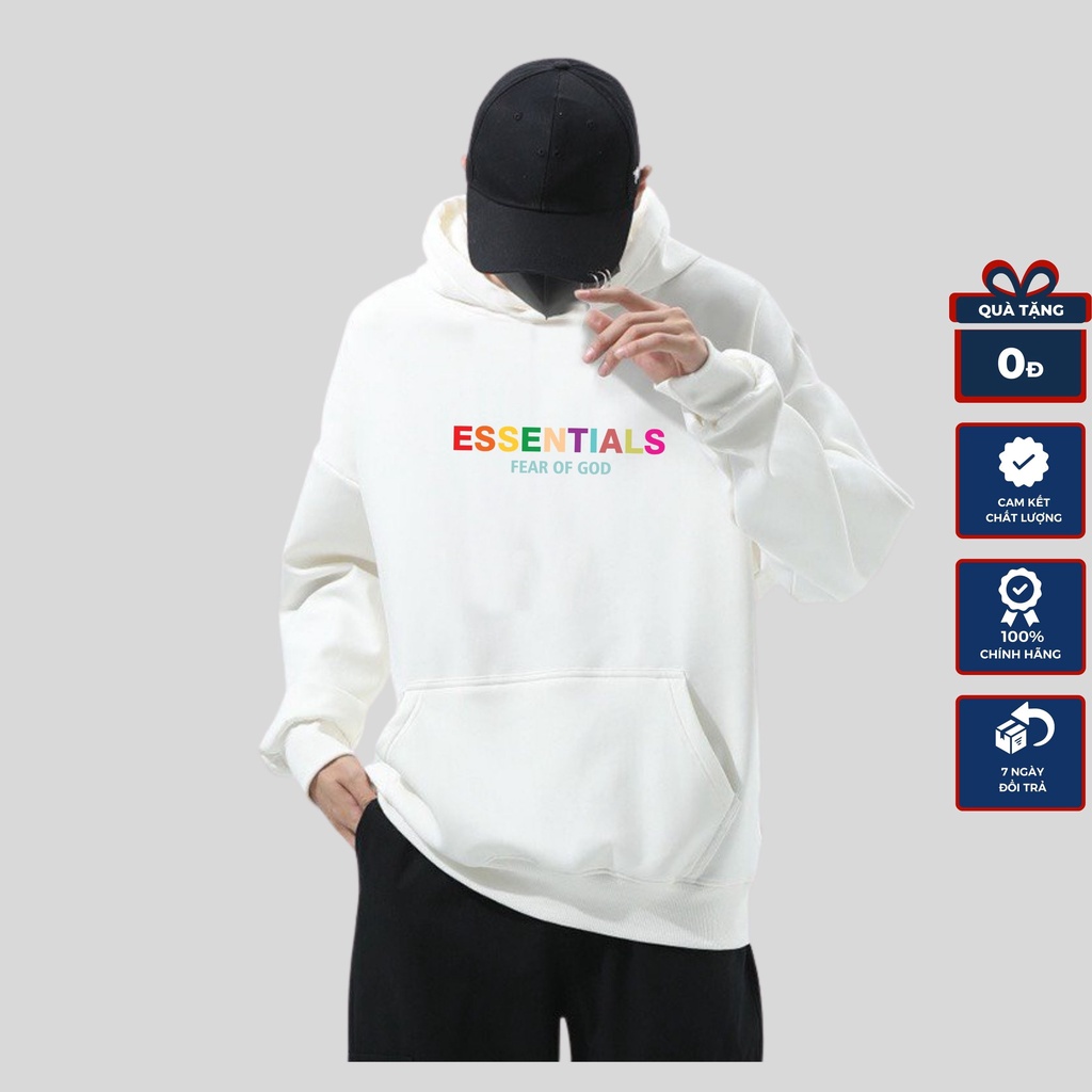 Áo Hoodie Essentials chữ màu độc đáo   , áo nỉ bông chất  dày unisex form rộng nam nữ
